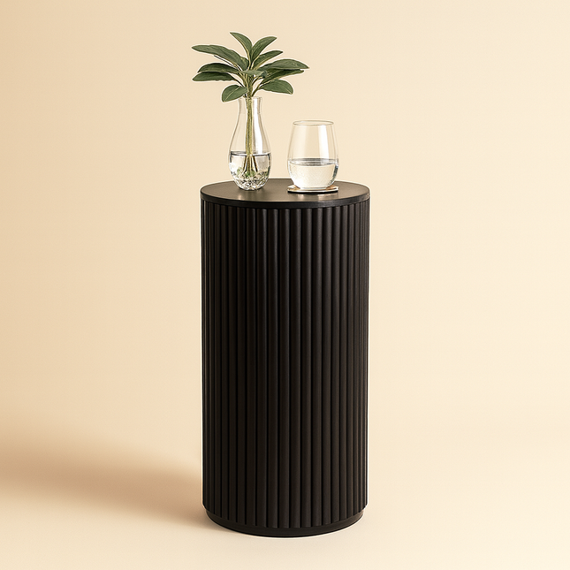 The Varro Column End Table – Custom Fluted Wooden Accent in Mid Century Japandi Scandinavian Style for Living Room, Bedroom, or Lounge - Uber Decor