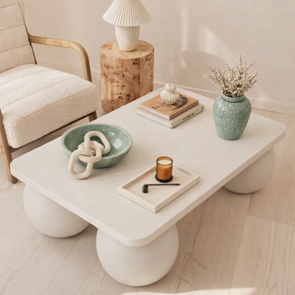 Dwangwa Coffee Table Modern Contemporary Sculptural Futuristic Inspired Designer Center Table Custom Finish Sphere Base Table for Modern Loft Space