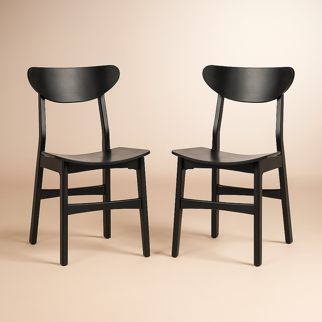 Nero Set of 2 Modern Wooden Side Chairs with Curved Backrest and Sleek Matte Finish - Uber Decor