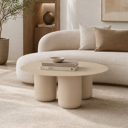 Ord Modern Sculptural Cobalt Round Minimalist Center Table Solid Wood with HDHMR Table Top and PU Finish for Living Room