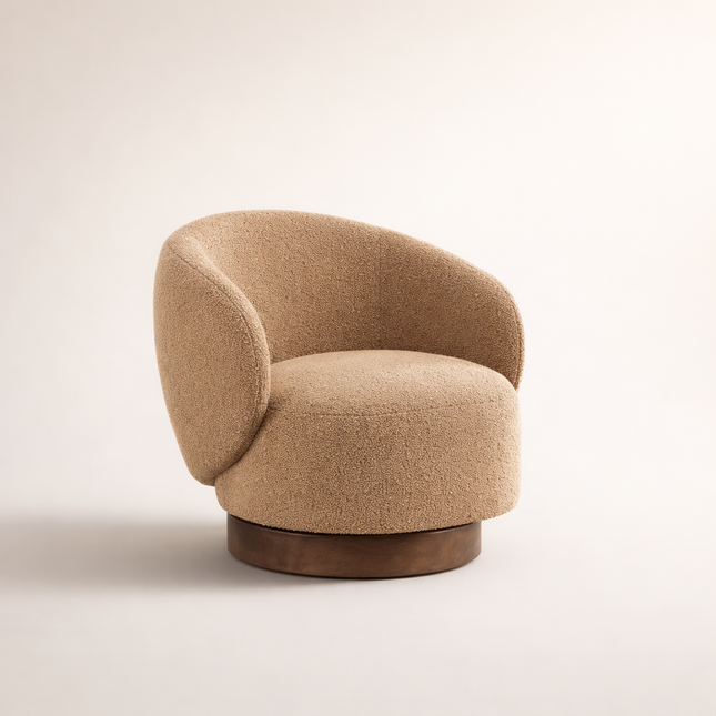 Amira Modern Fabric Swivel Accent Chair - Round Barrel Armchair - Uber Decor