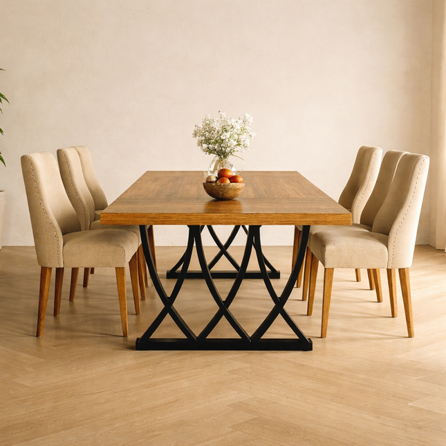 Ironwood Rustic Modern Dining Table – Custom Solid Wood Top with Metal Base for Dining Room or Formal Hall