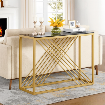 Sovana Luxe Marble Console Table – Custom White or Black Marble Top, Modern French Art Deco Gold Base for Hallways & Lounges - Uber Decor