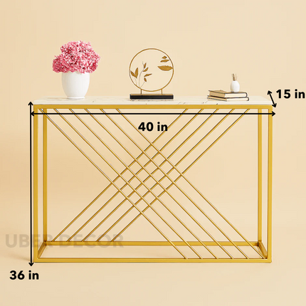 Sovana Luxe Marble Console Table – Custom White or Black Marble Top, Modern French Art Deco Gold Base for Hallways & Lounges - Uber Decor