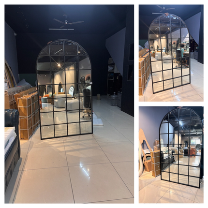 GloryArch Arched Grid Metal Frame Mirror – 6 ft In Stock Window Style Mirror