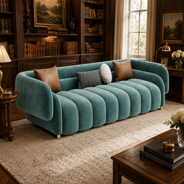 Andorra Luxury Modern Channel Tufted Sofa with Curved Backrest Customisable Designer Couch for Luxury Apartments
