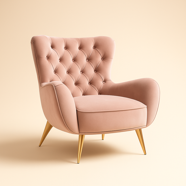 Fioren- Modern Vintage Tufted Wing Chair Accent Armchair with Gold Metal Legs for Living Room - Uber Decor