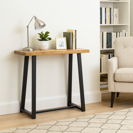Terra Beam Display Table – Natural Wood Top & Black Metal Angled Base for Entryway & Living Spaces - Uber Decor