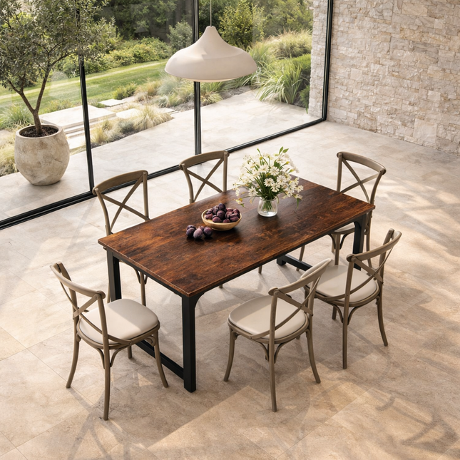 Homestead Forge Dining Table – Rustic Industrial Charm for Warm Gatherings