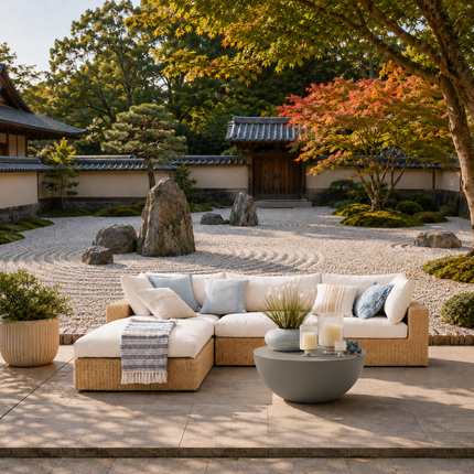 Garden Aura Rattan Wicker Sectional Outdoor Sofa Set, Patio Conversation Chaise Lounge, Poolside Garden Terrace Porch Backyard Furniture