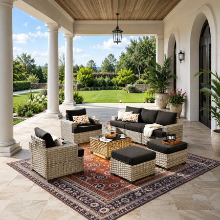 Canyon Breeze PE Rattan Wicker Outdoor Sofa Set, Patio Conversation Garden Lounge Set, Boho Poolside Terrace Porch Furniture