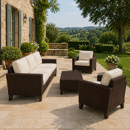 Sunavera Sofa & Chair Set with Center Table Coastal Outdoor Seating for Garden Terraces, Verandas & Poolside Decks