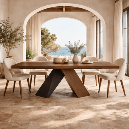 Marvello Solid Wood Dining Table Modern Contemporary Design with Sculptural Wooden Base for Formal Dining Room
