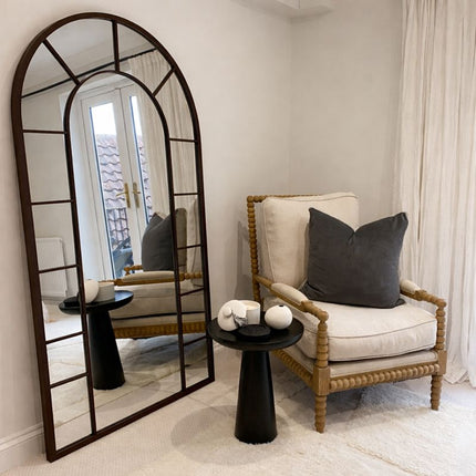 LucentArc- Arched Grid Shaped Full Length Metal Framed Large Size Mirror for Bedroom or Living Room Foyer