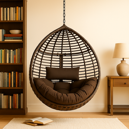 StoneNest Cocoon Swing Chair – Minimal Outdoor Elegance | Wabi Sabi Comfort Design | Japandi Inspired | Balcony & Study Room Swing Chair for Terraces, Living Rooms, Gardens & Porches