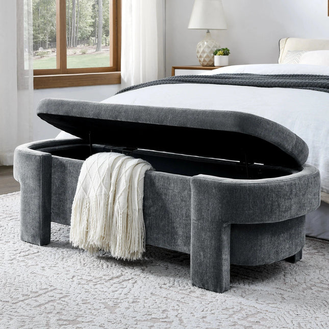 Zarelle Curved Modern Flip Top Storage Bench – Japandi-Meets-European Organizer for Bedroom, Entryway & Lounge Spaces - Uber Decor