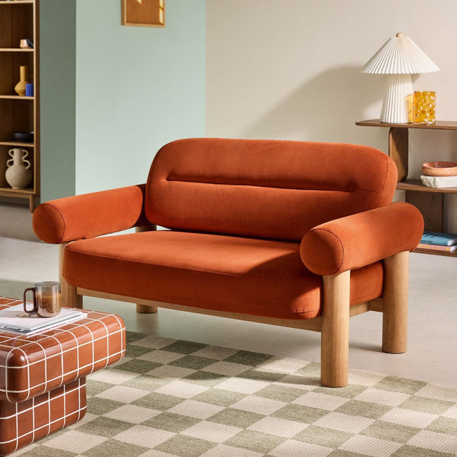 Metz Contemporary Accent Sofa with Cylindrical Armrests Customisable Designer Lounge Couch for Artistic Modern Interiors