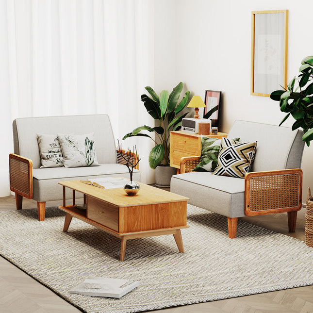 Ivara 43" 2-Seater Upholstered Couch – Customisable Rattan Arm Modern Sofa for Living Room or Office - Uber Decor