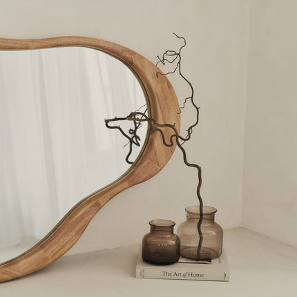 Ella Organic Teak Wood Accent Mirror – Sculptural Wall & Console Mirror - Uber Decor