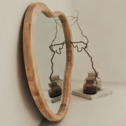 Ella Organic Teak Wood Accent Mirror – Sculptural Wall & Console Mirror - Uber Decor