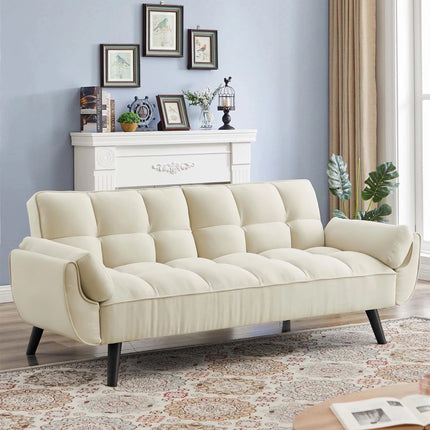 Tangier 75" Futon Sofa- Flared Arm Futon Convertible Sleeper Sofa Bed for Small Home or Office - Uber Decor