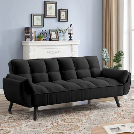 Tangier 75" Futon Sofa- Flared Arm Futon Convertible Sleeper Sofa Bed for Small Home or Office - Uber Decor