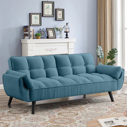 Tangier 75" Futon Sofa- Flared Arm Futon Convertible Sleeper Sofa Bed for Small Home or Office - Uber Decor