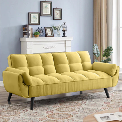 Tangier 75" Futon Sofa- Flared Arm Futon Convertible Sleeper Sofa Bed for Small Home or Office - Uber Decor