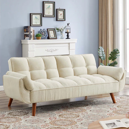 Tangier 75" Futon Sofa- Flared Arm Futon Convertible Sleeper Sofa Bed for Small Home or Office - Uber Decor