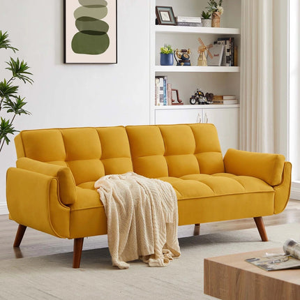 Tangier 75" Futon Sofa- Flared Arm Futon Convertible Sleeper Sofa Bed for Small Home or Office - Uber Decor