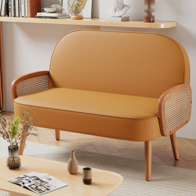 Sorna 41" 2-Seater Modern Upholstered Loveseat – Compact Retro-Inspired Sofa with Rattan Arm Panels for Living Room - Uber Decor