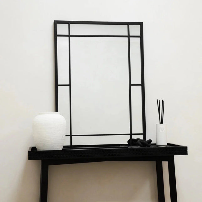 LumeView- Window Pane Style Rectangle Metal Framed Mirror for Dining Area, Foyer or Living Room - Uber Decor