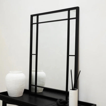 LumeView- Window Pane Style Rectangle Metal Framed Mirror for Dining Area, Foyer or Living Room - Uber Decor