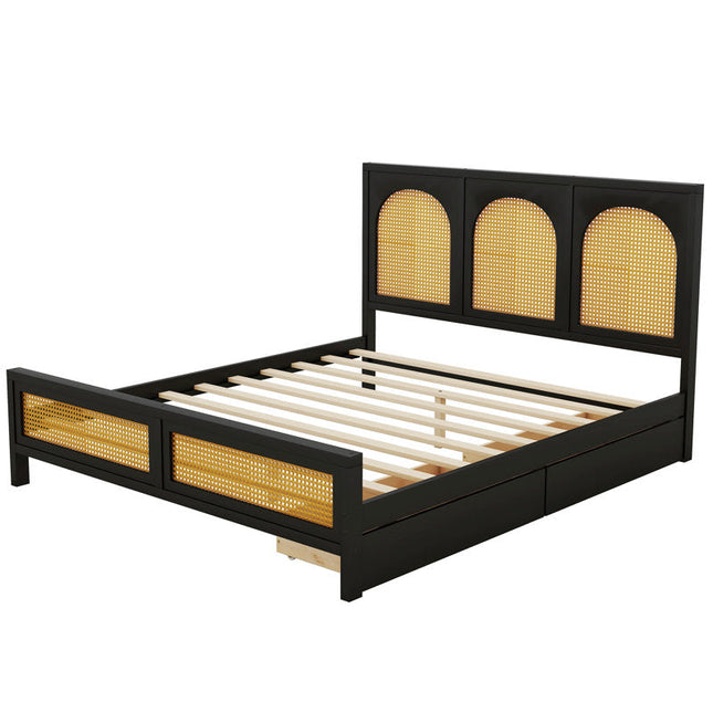 TeakTide Arched Rattan Panel Customisable Bed for Modern Boho Bedrooms - Uber Decor