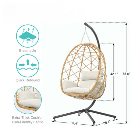 BirchBud Wabi-Sabi Cocoon Swing Chair – Japandi Boho Natural Outdoor & Balcony Swing Chair