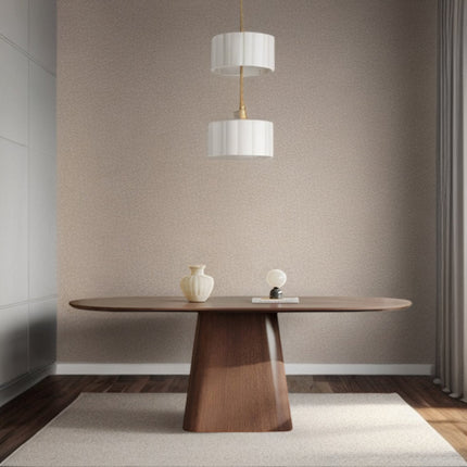 Solara Edge Oval Dining Table Mid Century Modern Contemporary Design Walnut Brown Finish Sculptural Pedestal Base Ideal for Dining Room - Uber Decor