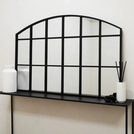 LusterArc- Arched Top Wide Metal Framed Window Style Mirror for Console or Dining Table Wall - Uber Decor