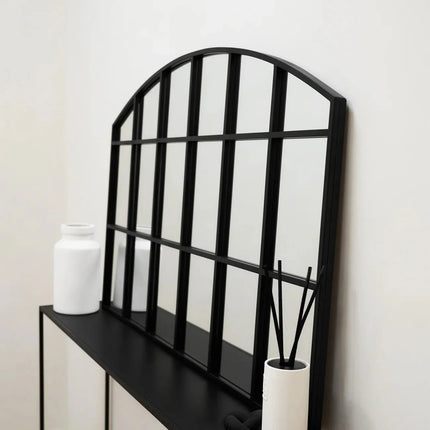 LusterArc- Arched Top Wide Metal Framed Window Style Mirror for Console or Dining Table Wall - Uber Decor