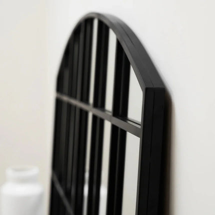 LusterArc- Arched Top Wide Metal Framed Window Style Mirror for Console or Dining Table Wall - Uber Decor