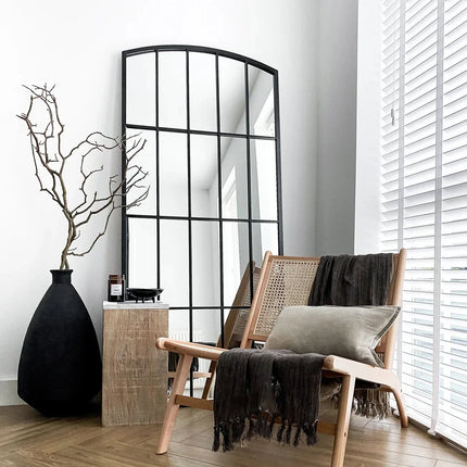 ReflectBow- Soft Arched Top Full Length Window Style Metal Framed Large Size Mirror for, Bedroom, Living Room or Outdoor - Uber Decor