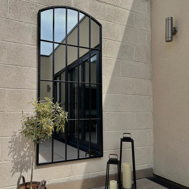 ReflectBow- Soft Arched Top Full Length Window Style Metal Framed Large Size Mirror for, Bedroom, Living Room or Outdoor - Uber Decor
