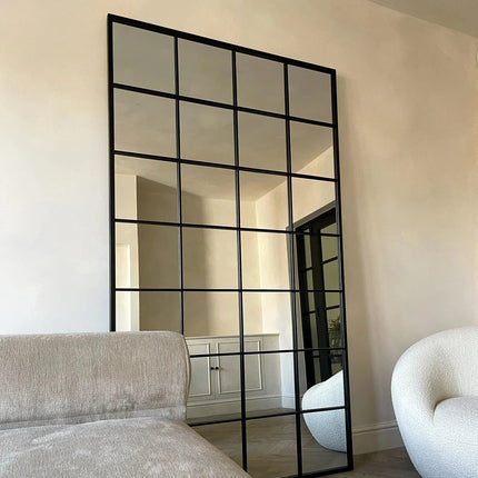 VistaLuxe- Window Pane Style Large Sized Rectangle Metal Framed Mirror for Boutiques, Clothing Stores, Living Room or Bedroom - Uber Decor