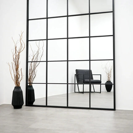 VistaLuxe- Window Pane Style Large Sized Rectangle Metal Framed Mirror for Boutiques, Clothing Stores, Living Room or Bedroom - Uber Decor