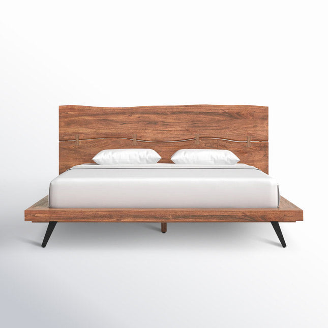 SandalVerve Minimalist Platform Customisable Bed with Artistic Headboard for Modern Spaces - Uber Decor