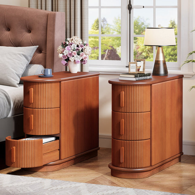 The Corvo Column – Custom Fluted Wooden Side Table with Curved Storage Drawers in European Style for Living Room or Bedroom - Uber Decor