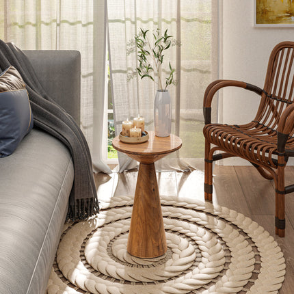 The Aria Cone End Table – Custom Wooden Conical Pedestal in Japandi Scandinavian Style for Living Room, Bedroom, or Lounge - Uber Decor