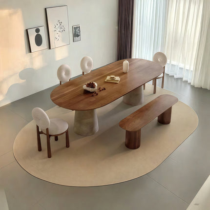 Orla Haven Oval 6 Seater Dining Table Japandi Scandinavian Design Walnut Finish Sculptural Pedestal Base Ideal for Dining Room - Uber Decor