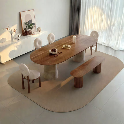Orla Haven Oval 6 Seater Dining Table Japandi Scandinavian Design Walnut Finish Sculptural Pedestal Base Ideal for Dining Room - Uber Decor