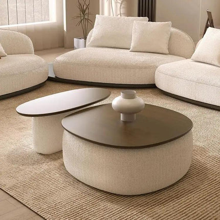 Sangha Wabi-Sabi Sculptural Solid Wood Coffee Table – Japandi Dual Level Organic Center Table with Storage for Living Room