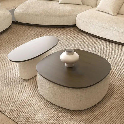 Sangha Wabi-Sabi Sculptural Solid Wood Coffee Table – Japandi Dual Level Organic Center Table with Storage for Living Room
